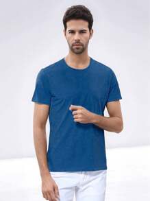 Playera Básica Ligera | Camiseta unisex de color liso | con cuello redondo | manga corta y diseño | versátil ideal para cualquier ocasión. - Azul - Ver 2