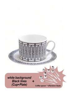 Zestaw kubków z żelaznym wzorem w kształcie linii okiennej, 1 szt., zawiera ceramiczną filiżankę i spodek o pojemności 270 ml, odpowiedni do biura, domu i kawiarni