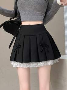 Chân váy xếp ly thời trang cho nữ, chân váy mini chữ A phối ren màu xám mới, màu đen, thích hợp cho mùa xuân. - màu đen - Xem 4