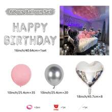 Paquete de decoración "Feliz Cumpleaños" de 68 piezas en plata - Globo de número de 32 pulgadas (81.28cm) de lámina, banderín "Feliz" plateado, globos de látex rosa y plateados para fiestas de cumpleaños de 18, 19, 20, 21, 25, 30 años, suministros reutilizables - Conjunto Plata Rosa Claro-Números Plata - Ver 13