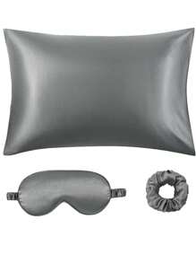 3PCS/SET . Sleep Set | Softer Than Pillowcase & Eyemask Set - Includes 1 Satin Pillowcase, 1 Eye Mask & 1 Scrunchie - Grey - View 9