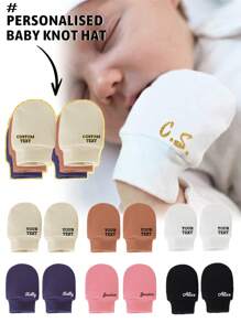 1 paar aangepaste naamlogo babywanten, pasgeboren zachte katoenen ziekenhuishandschoenen, geschikt voor jongens, meisjes, alle seizoenen, multifunctioneel, decoratief, letter, stijlvol, zacht, modern, kleurrijk, kawaii, schattig, casual, aangepast, gepersonaliseerd, uniek, op maat gemaakt, babycadeaus, ideale cadeaus voor hem, ideale cadeaus voor haar, zoon, dochter
