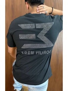 Playera con aplican de pedrería Eden Muñoz - Negro - Ver 1