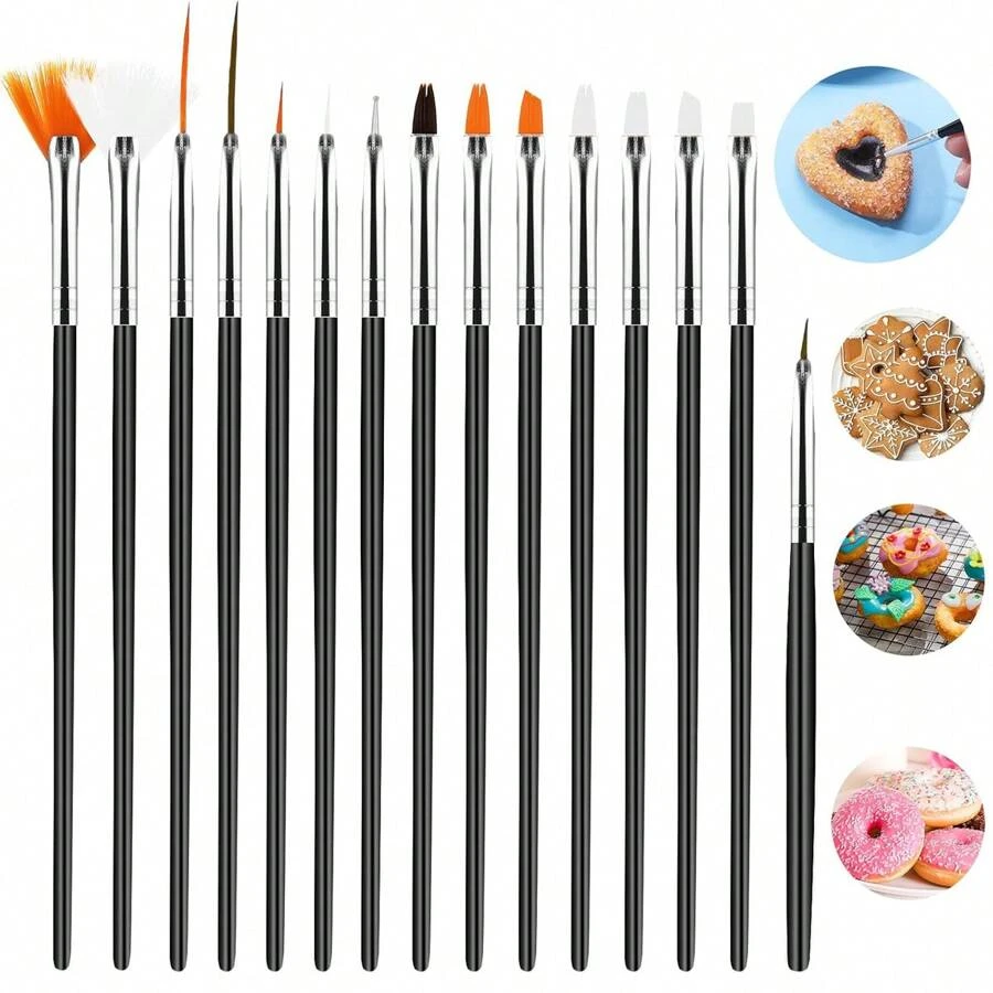 15pcs Cake Decorating DIY Brush Set, Baking Decorating Tools Suitable For Candy, Cookies, Chocolate, Frosting, Cake Decorations - Multicolor - View 1