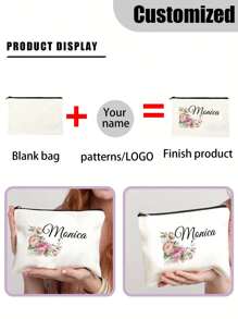 Custom Name Cosmetic Bag - Personalized Makeup Pouch With Zipper, Lightweight Travel Organizer For Toiletries, Coin Purse, Gift For Her, Perfect For Travel, Party, Vacation (Design Your Own) - Beige - View 4