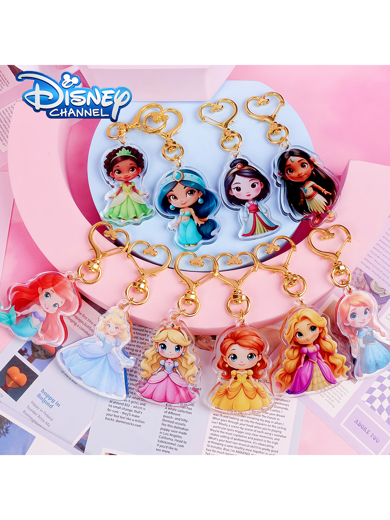 Disney سلسلة مفاتيح بشكل أميرة من الأكريليك ، قلاد...
