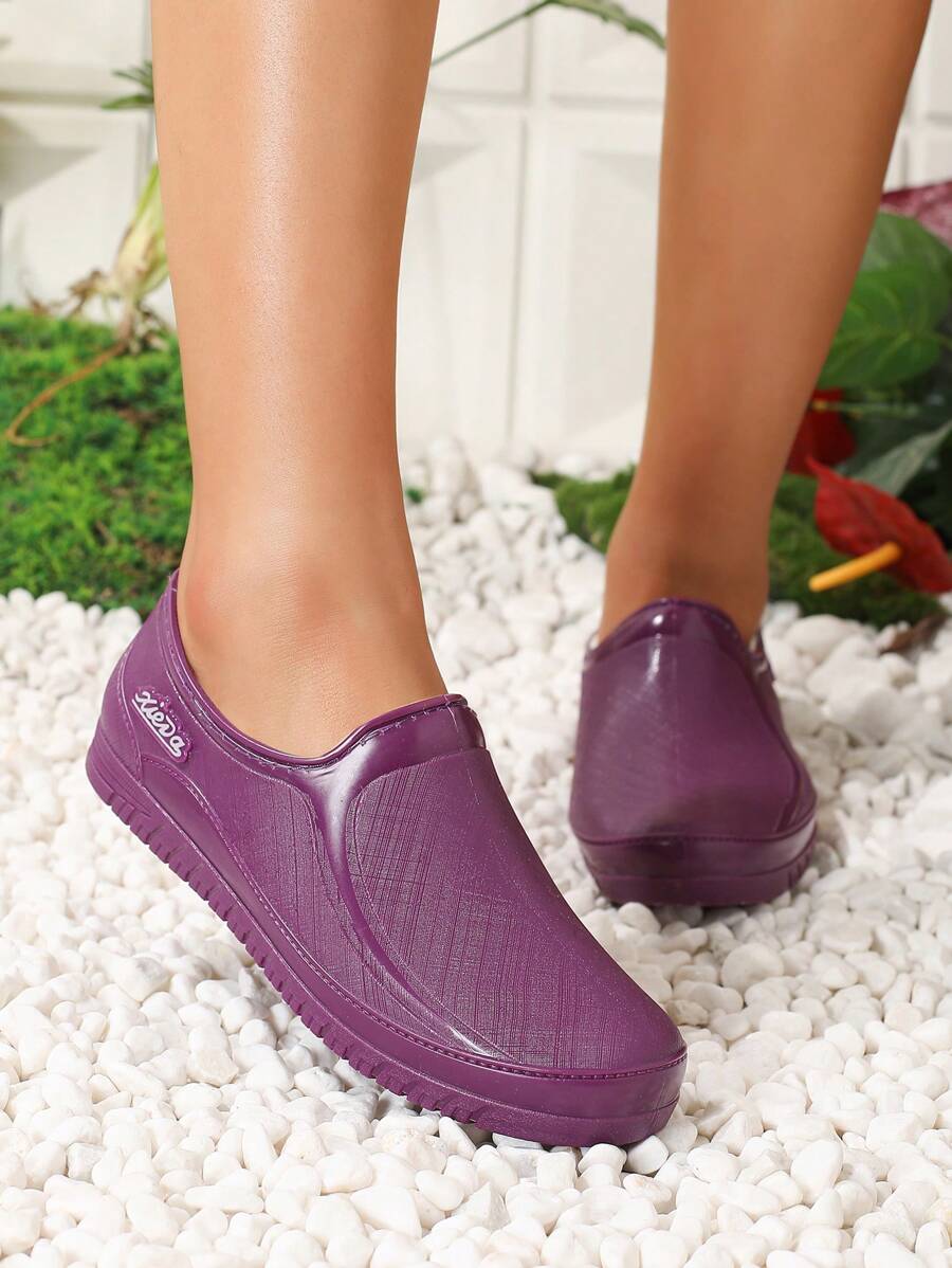 Low-Top Slip-On Rain Boots For Women, One-Piece Fixed Thermal Lined Waterproof Anti-Slip Durable Rubber Work Shoes For Kitchen, Outdoor Washing, Tidal Pooling