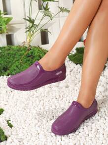 Low-Top Slip-On Rain Boots For Women, One-Piece Fixed Thermal Lined Waterproof Anti-Slip Durable Rubber Work Shoes For Kitchen, Outdoor Washing, Tidal Pooling - Purple - View 5