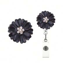 1pc Alloy Camellia Rhinestone Badge Reel, Retractable Nurse ID/Name Card Holder With Alligator Swivel Clip, Suitable For Nurses/Students, Gift - Pink - View 6