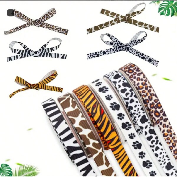 Nastro misto stampa animale da 10 mm x 5 iarde - fantasia di zebra, mucca e leopardo, adatto per fiocchi fai-da-te e confezioni regalo, accessori di abbigliamento