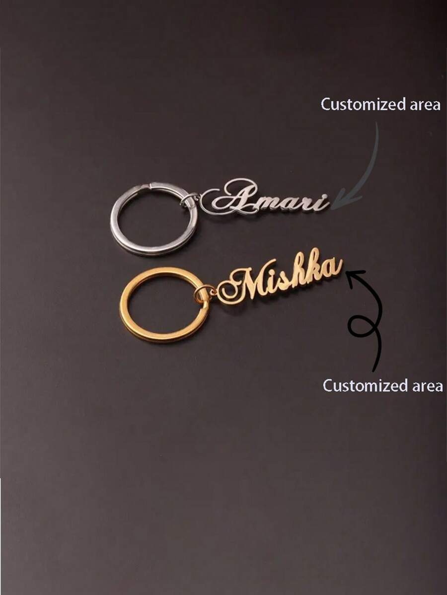 1pc Customized Stainless Steel Keychain, Rectangular Pendant, Casual Style, Suitable For Engraving, Ideal Gift For Valentine's Day, Father's Day, Mother's Day, Unique Present For Men And Women ,For Family, Engraved Keychain - Multicolor - View 1