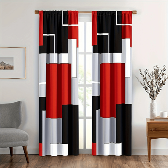 [Copyright Secured] 1Set/2pcs Plaid Curtains, 100% Polyester Semi-Shading UV Protection Drapes, Featuring Multi-Color Asymmetrical Grid Printed Design, Fade Resistant, Provide Privacy And Decor For Bedroom