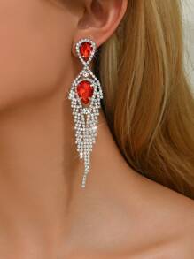 Rhinestone Tassel Earrings - Yellow Gold - View 13