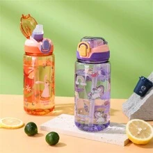 Cartoon Straw Sports Water Bottle, Outdoor Traveling Flask