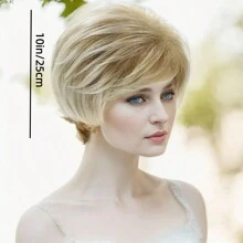 Krótki Syntetyczny Włókno Peruka Dla kobiet , Puszyste I Realistyczny , Stopniowy Blond Peruka prosta - Złoto - Zobacz 3