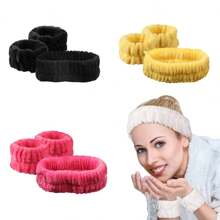 Set de 3 piezas de bandas para la cabeza, manos y muñecas hechas de franela de 12 colores, absorbentes y antideslizantes, para uso unisex en maquillaje, spa facial, yoga
