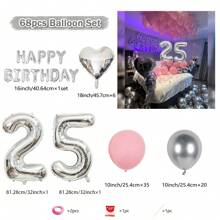 Paquete de decoración "Feliz Cumpleaños" de 68 piezas en plata - Globo de número de 32 pulgadas (81.28cm) de lámina, banderín "Feliz" plateado, globos de látex rosa y plateados para fiestas de cumpleaños de 18, 19, 20, 21, 25, 30 años, suministros reutilizables - Conjunto Plata Rosa Claro-Números Plata - Ver 19
