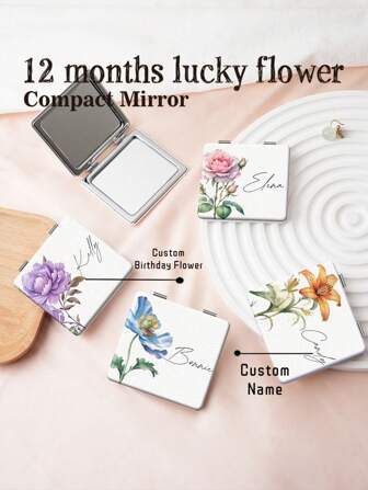 1pc Customized Elegant Floral Bouquet Design Foldable Compact Hand Mirror, Ultra-Thin For Versatile Use, Portable Pocket Size