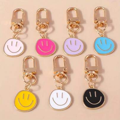 7pcs Lovely Smiling Face Keychains - Fashionable Zinc Alloy Keyring, Perfect Gifts For Friends And Family, Bohemian Cartoon, Casual, Cute, Elegant, Bohemian, Party Supplies, Zinc Alloy Smiling Face Car Accessories Bag Charm School Goth Y2k