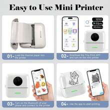 Mini Printer , Thermal Printer Sticker Maker Inkless Pocket Printer Bluetooth Printer For Learning Assistance, Study Notes, Photos, Work, Receipts - Multicolor - View 7