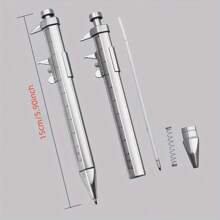2pcs Multifunctional Creative Pointer Caliper Ballpoint Pen, 0-100mm Ballpoint Pen For Stationery Measurement
