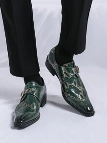 男士正式商務尖頭皮鞋 時尚拼接扣飾設計 人造PU皮革 - 綠色 - 查看 4