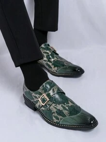 男士正式商務尖頭皮鞋 時尚拼接扣飾設計 人造PU皮革 - 綠色 - 查看 3