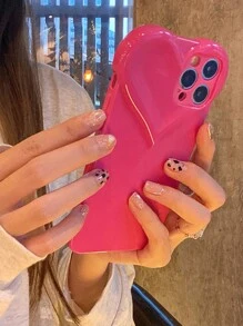 1pc Customized Heart-Shaped Soft Phone Case, Personalized Name/Letter Design, Premium Couple Phone Case - Hot Pink - View 4