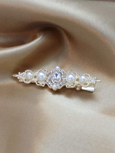 1个仿珍珠发夹，时尚高端仿珍珠鳄鱼夹，精致侧刘海夹，女士后颈发夹，发饰，头部饰品，女士发饰