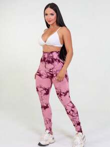 Tie Dye Yoga Leggings, Seamless Butt Lifting Leggings. - Tropical Pink - View 4