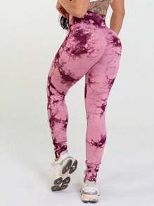 Tie Dye Yoga Leggings, Seamless Butt Lifting Leggings. - Tropical Pink - View 2
