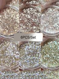 Set de 6 cajas de lentejuelas brillantes y finas tipo url para decoraciones de arte de uñas, escamas brillantes sin olor con alto brillo para manicura y acentos de maquillaje