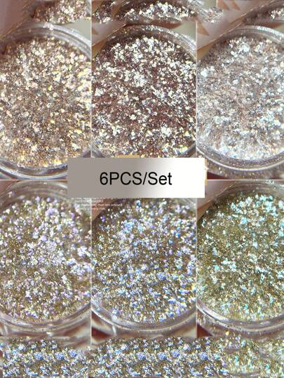 6 盒/套 Url-薄款闪亮亮片，用于美甲装饰，无香闪亮高光亮片，用于美甲和彩妆点缀