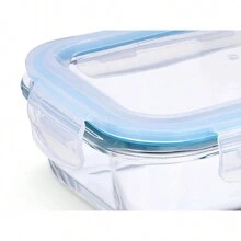 STARLEY-Set 4 fiambreras borosilic rectangulares 370-600-1000-1500ml,Juego de 4 recipientes de almacenamiento de alimentos de cristal,recipientes de vidrio con tapas - Blanco - Ver 8