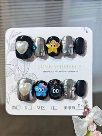 10Pcs Photo Therapy Candy Color Cute Cartoon Eye Nail Patch For Girls Press On Nails Nail Supplies Nails