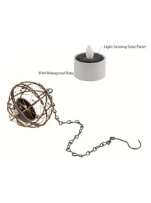 1/2pcs Solar Powered Hanging Lantern, Metal Copper Wire Ball Candlestick With Solar Tea Light, Suitable For Home, Garden, Backyard, Gazebo, Patio Umbrella, Trees, Window Decor (Solar Candle Included) - Black - View 5