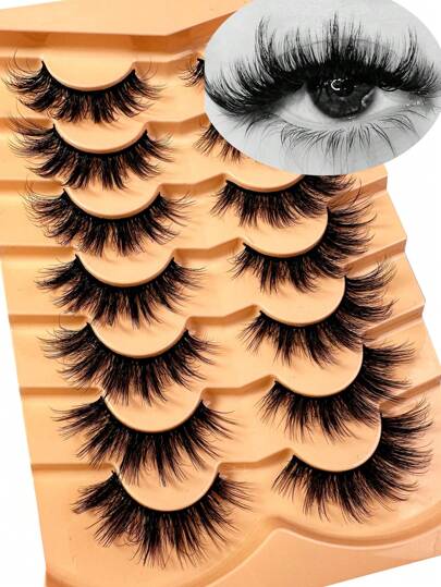 7Pairs Manga Lashes Faux 3D Fluffy Mink Eyelashes Cat Eye Eyelashes Natural Full False Eyelashes Volumized Eyelash Extension Travel Essentials Makeup Tools Strip Lashes,Lashes,Eyelashes,Fake Lashes