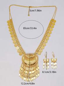 Set de 2 piezas con aretes y collar chapado en oro de 24K de aleación de zinc, joyería de novia de lujo, estilo Dubai