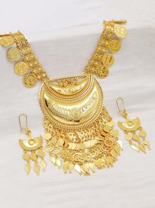 Set de 2 piezas con aretes y collar chapado en oro de 24K de aleación de zinc, joyería de novia de lujo, estilo Dubai