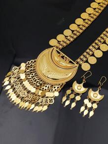 Set de 2 piezas con aretes y collar chapado en oro de 24K de aleación de zinc, joyería de novia de lujo, estilo Dubai