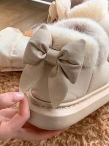 1 Pair Unisex EVA Thermal Lined Bow Decor Anti-Slip Thick Sole Flat Casual Shoes, Suitable For Autumn/Winter - Beige - View 8
