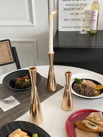 1pc Nordic Style Golden Metal Funnel-Shaped Candle Holder, Luxury Long Candle Stand For Home Decor, Suitable For Dining Room, Wedding Party, Gift, Photo Prop