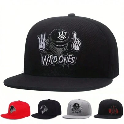 1入組男士漫畫刺繡嘻哈棒球帽，時尚運動帽適用於戶外活動，可調式遮陽休閒帽，適用於春秋旅行，海灘派對