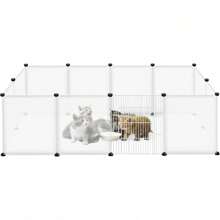 Freigehege Gittergehege für Kaninchen, Meerschweinchen Käfig Gehege, Kleintierkäfig Mit Tür/ohne Tür, Welpenauslauf Kleintiergehege, Freilaufgehege für Innen und Aussen, 145x75x48 cm, Transparent - Weiss - Übersicht 1