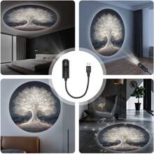 1pc Life Tree LED Projection Night Light - USB Powered, Easy Installation, 360° Rotation And Adjustment, Suitable For Room Decor, Photo Background And Gifts - Black - View 8