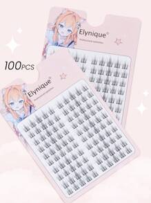 Elynique 100 Pcs C Curl Natural Cat Eyelashes DIY Lash Clusters Spread False Eyelashes- DIY Eyelash Extension Anime Lashes, Individual False Lash Clusters With 0.05mm Ultra-Thin Invisible Lash Band
