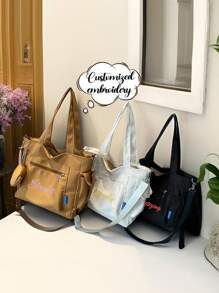 Embroidered Custom Versatile Tote Bag, Women's Personalized Handbag, Oxford Solid Color Large Capacity Crossbody Bag, American Retro Large Capacity Women's Crossbody Bag, Men's And Women's Commuting Handbag, Shoulder Bag, College Student Leisure Bag Bags Ladies