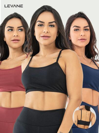 Kit 3 Top Alcinha Fitness Sem Bojo Feminino Academia