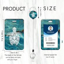 1 Set (Carrete retráctil + Portacredenciales) Clip de insignia con logo de tortuga blanca con carrete retráctil extensible, portacredenciales impreso a doble cara con rayos UV, adecuado para útiles de oficina estéticos - Multicolor - Ver 2