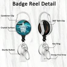 1 Set (Carrete retráctil + Portacredenciales) Clip de insignia con logo de tortuga blanca con carrete retráctil extensible, portacredenciales impreso a doble cara con rayos UV, adecuado para útiles de oficina estéticos - Multicolor - Ver 4